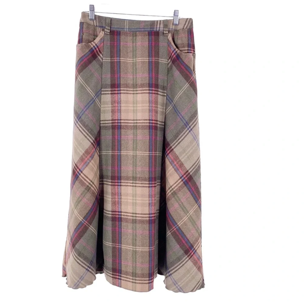Vintage Liz Claiborne Pencil Maxi Skirt Wool Blend Size 8 Plaid Teacher Modest - Picture 1 of 5
